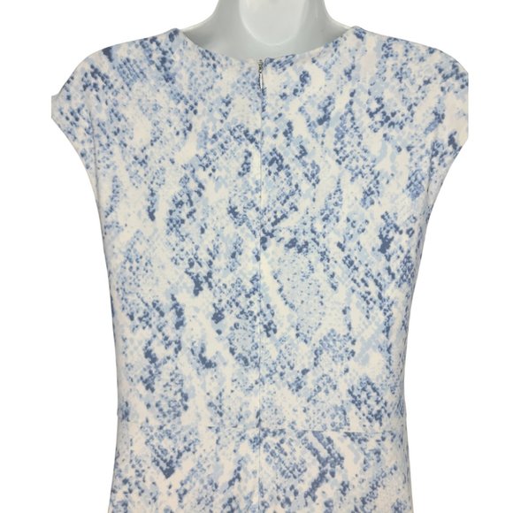 DKNY Gathered Faux Wrap Dress size 8 Blue Snake Print Surplice Tulip Skirt - Picture 6 of 9